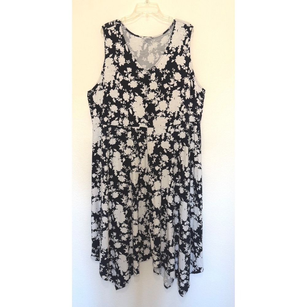 J Jill Boho Dress 3X Black White Sleeveless Midi Wedding Guest Brunch Date Night